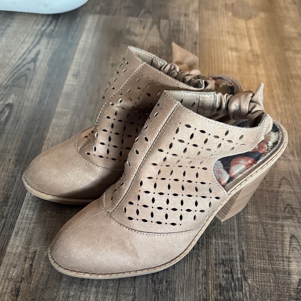 Maurices Tan Perforated Mules